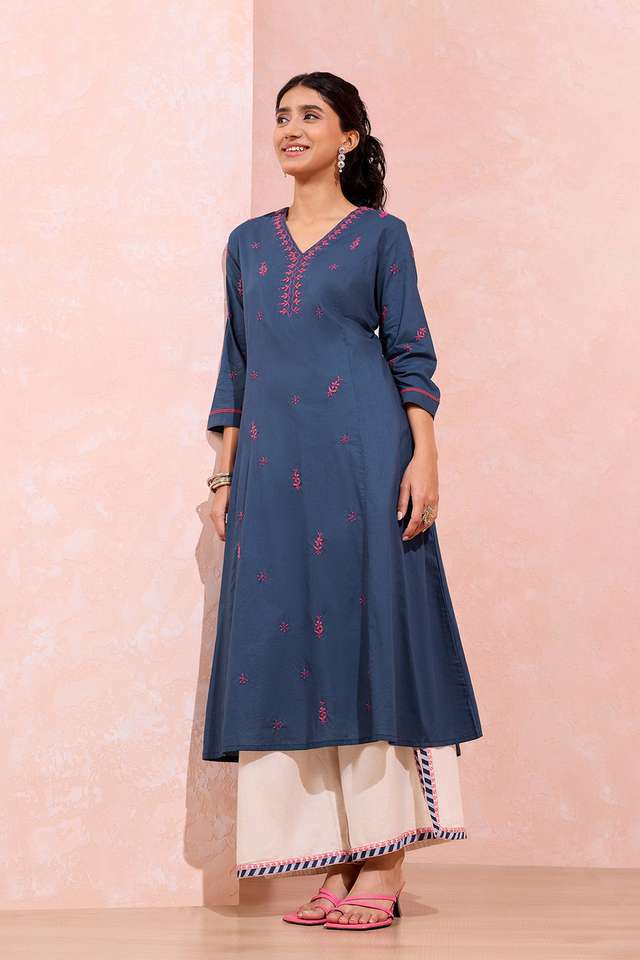 Blue Cotton Chikankari Kurta