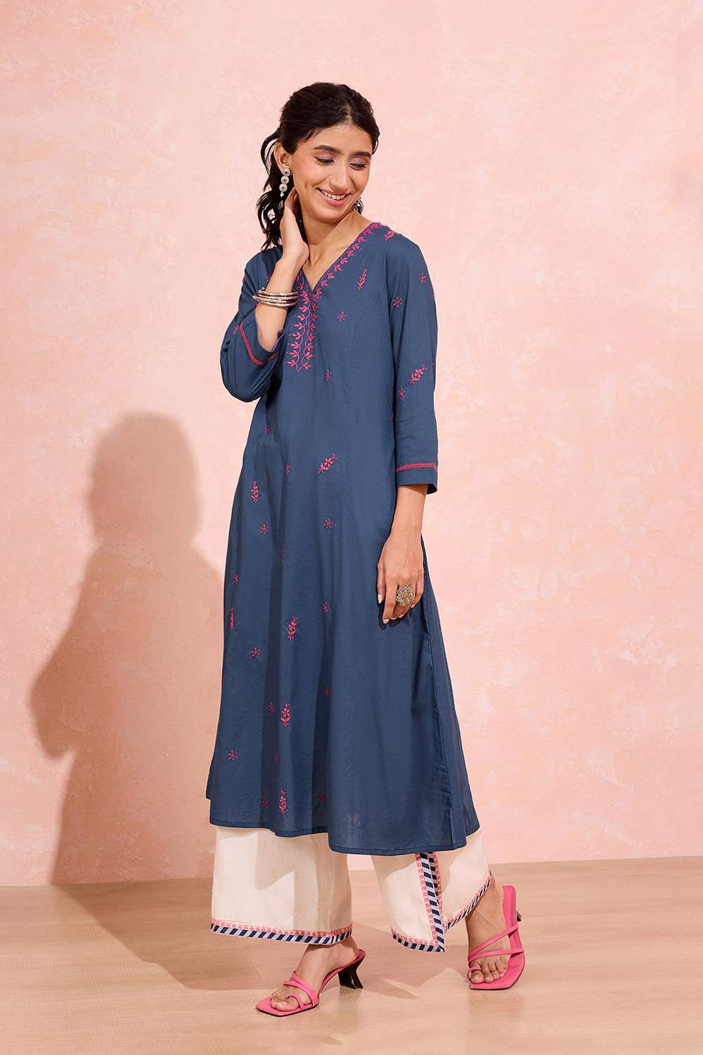 Blue Cotton Chikankari Kurta image number null