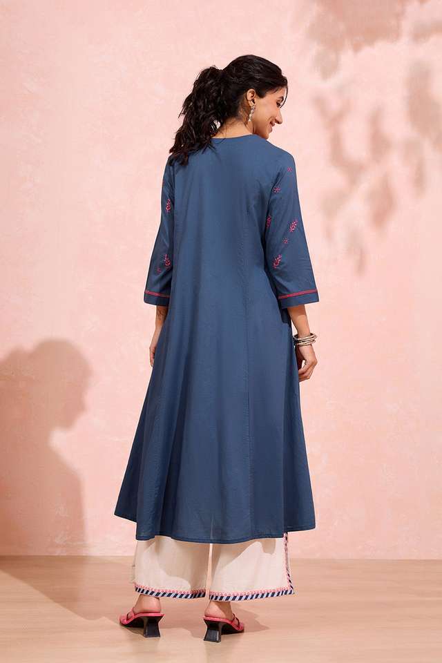 Blue Cotton Chikankari Kurta thumbnail image number null