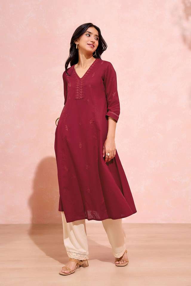 Red Cotton Chikankari Kurta