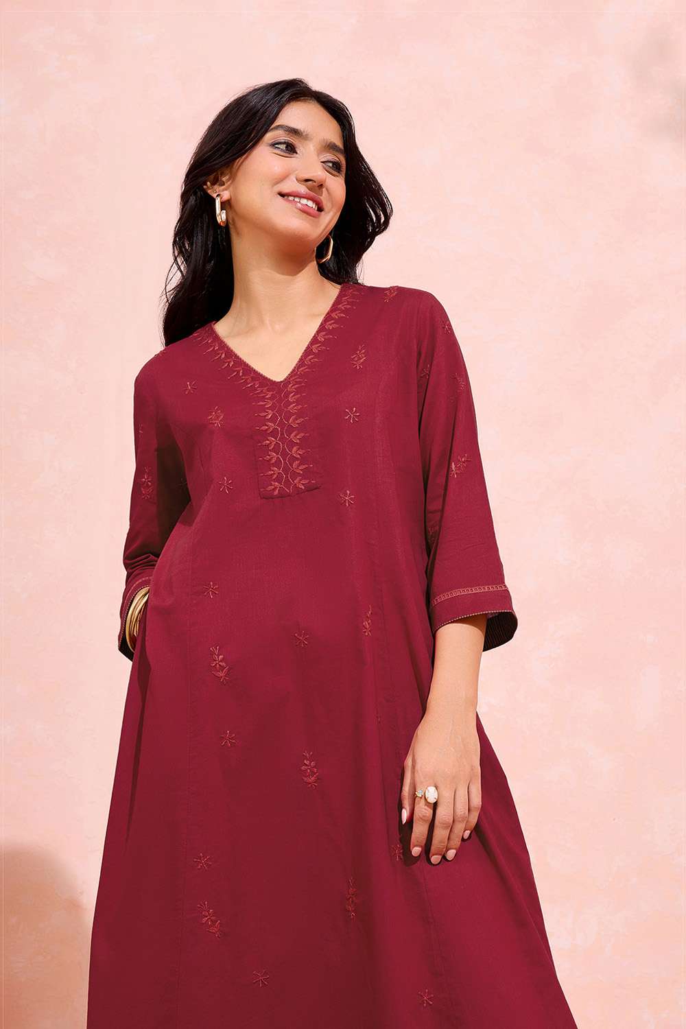 Red Cotton Chikankari Kurta image number null