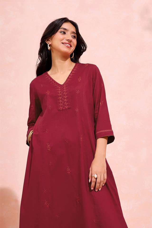 Red Cotton Chikankari Kurta thumbnail image number null