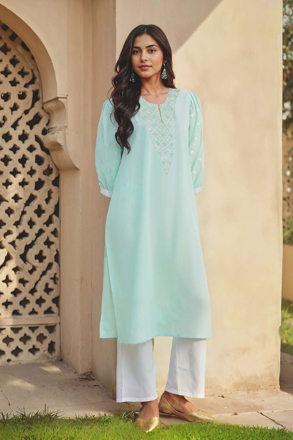 Light Blue Pure Cotton Chikankari Kurta