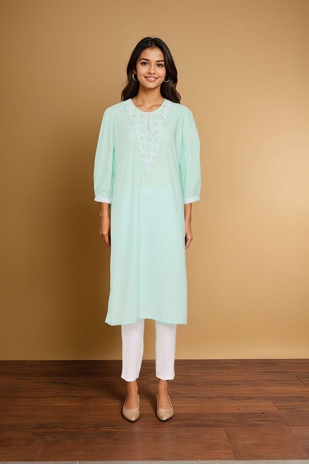 Light Blue Pure Cotton Chikankari Kurta image number null