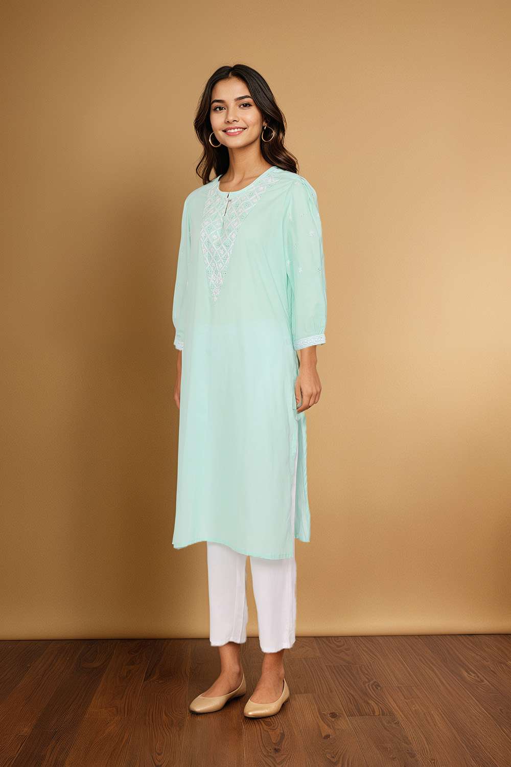 Light Blue Pure Cotton Chikankari Kurta image number null