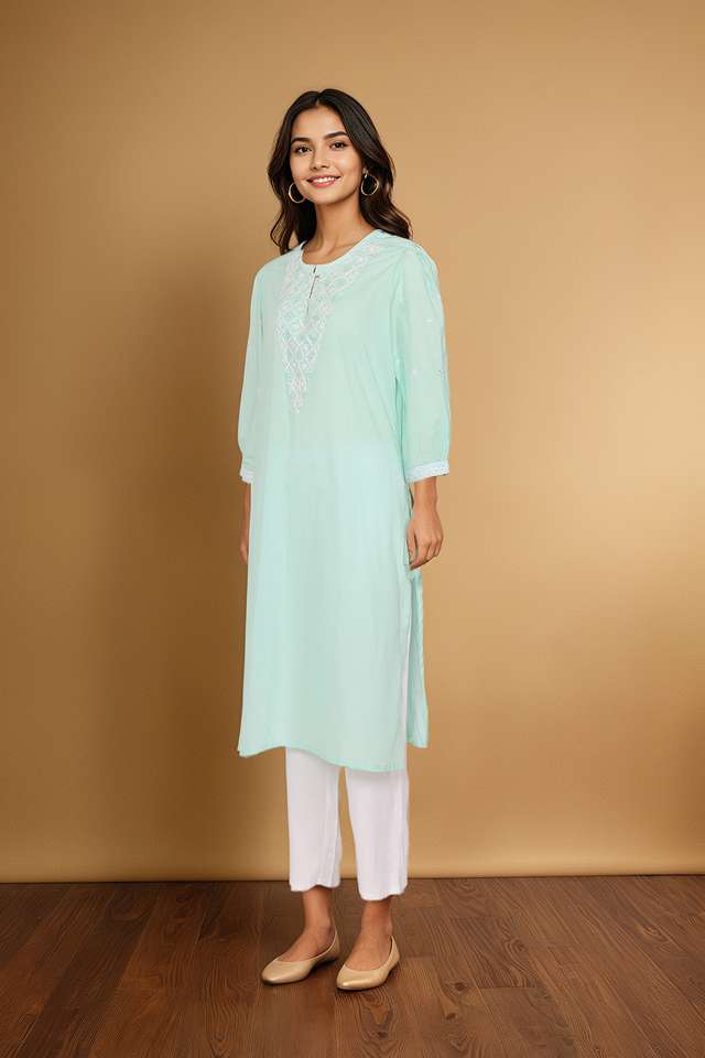 Light Blue Pure Cotton Chikankari Kurta thumbnail image number null