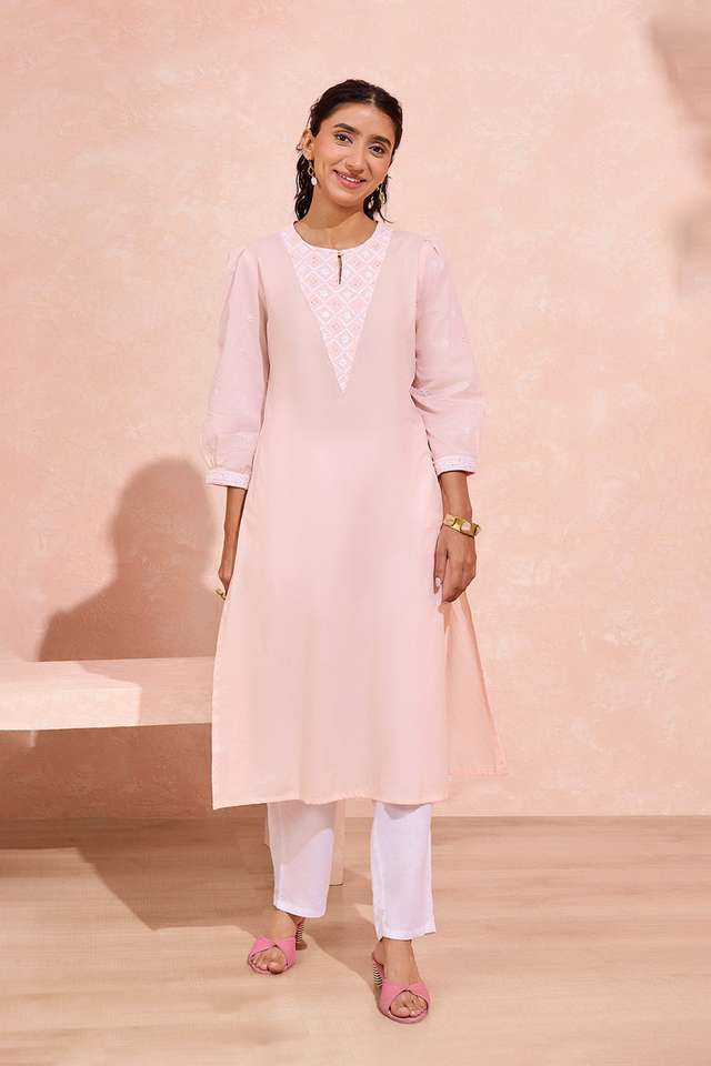 Light Pink Pure Cotton Chikankari Kurta