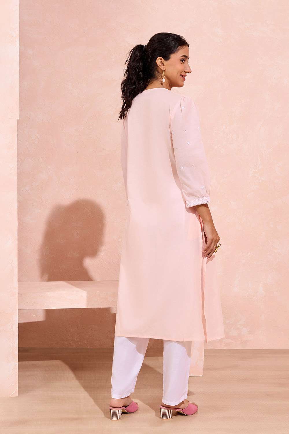 Light Pink Pure Cotton Chikankari Kurta image number null