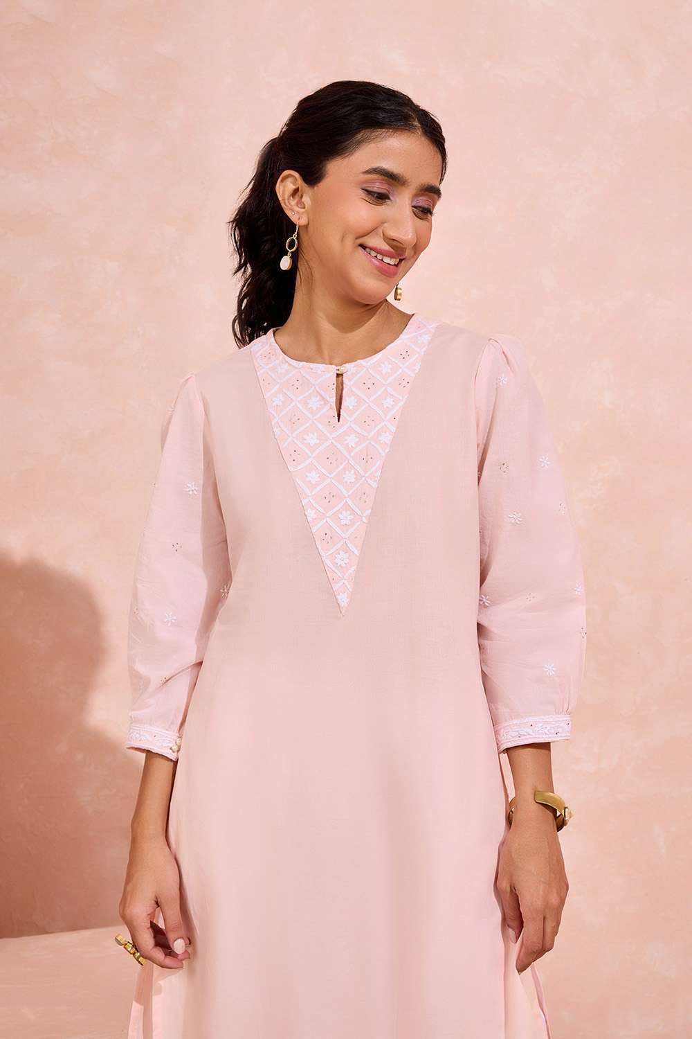 Light Pink Pure Cotton Chikankari Kurta image number null