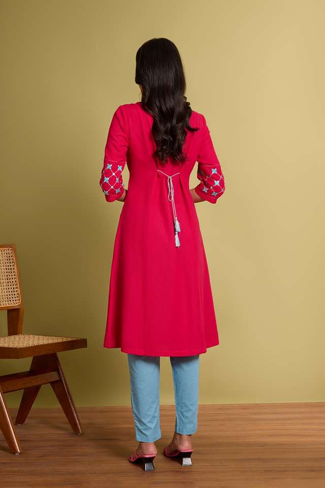 Pink Viscose Cotton Embroidered Kurta thumbnail image number null
