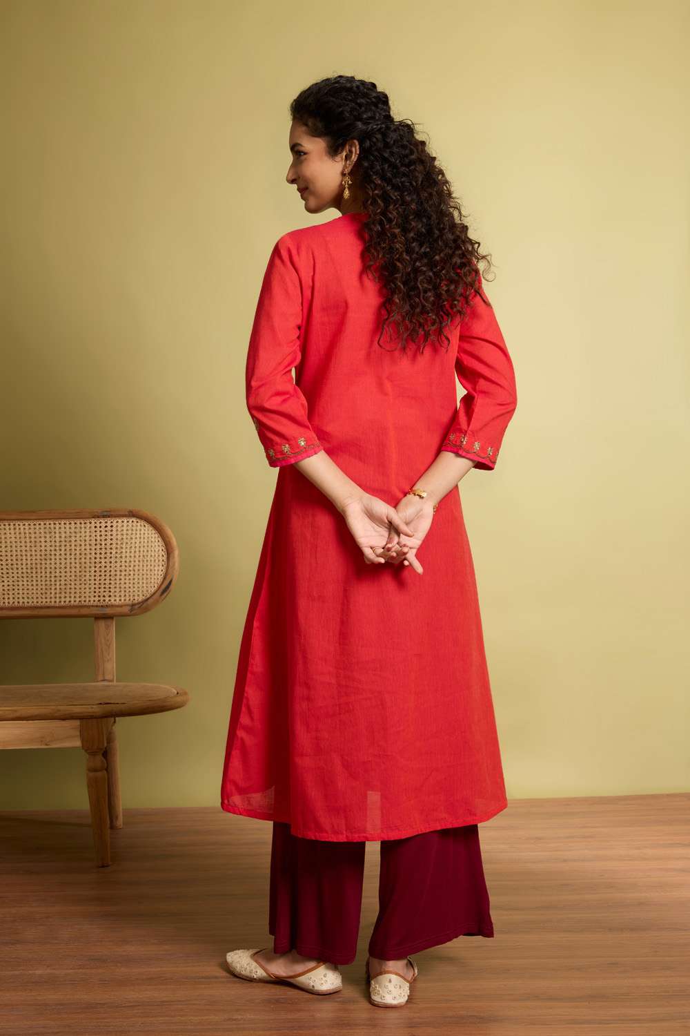 Pink Embroidered Pure Cotton Kurta image number null
