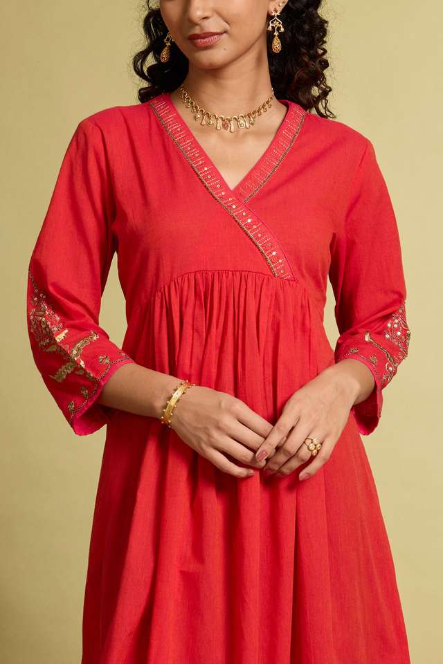 Pink Embroidered Pure Cotton Kurta thumbnail image number null