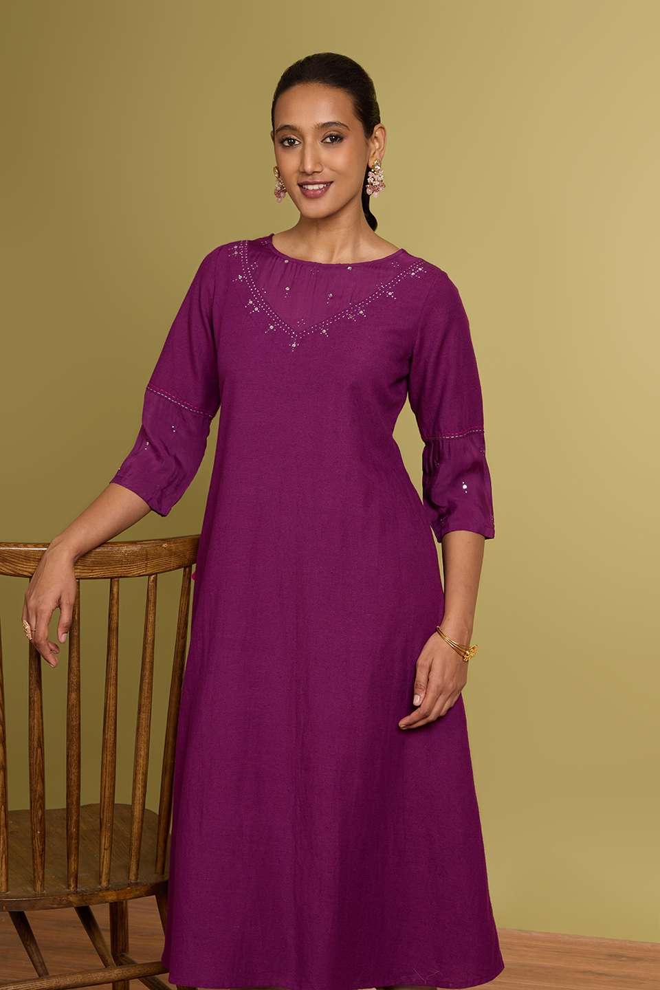 Violet Cotton Viscose Mukaish Kurta