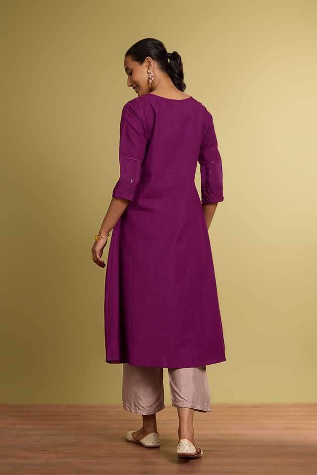 Violet Cotton Viscose Mukaish Kurta thumbnail image number null