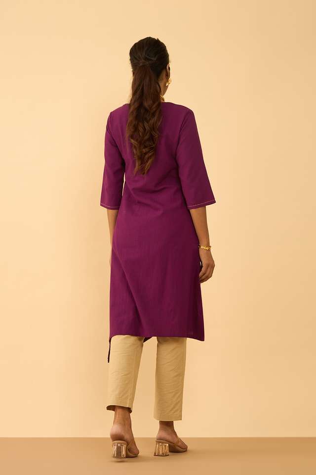 Violet Viscose Cotton Embroidered Kurta thumbnail image number null
