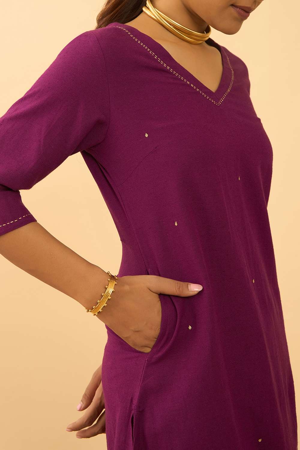 Violet Viscose Cotton Embroidered Kurta image number null