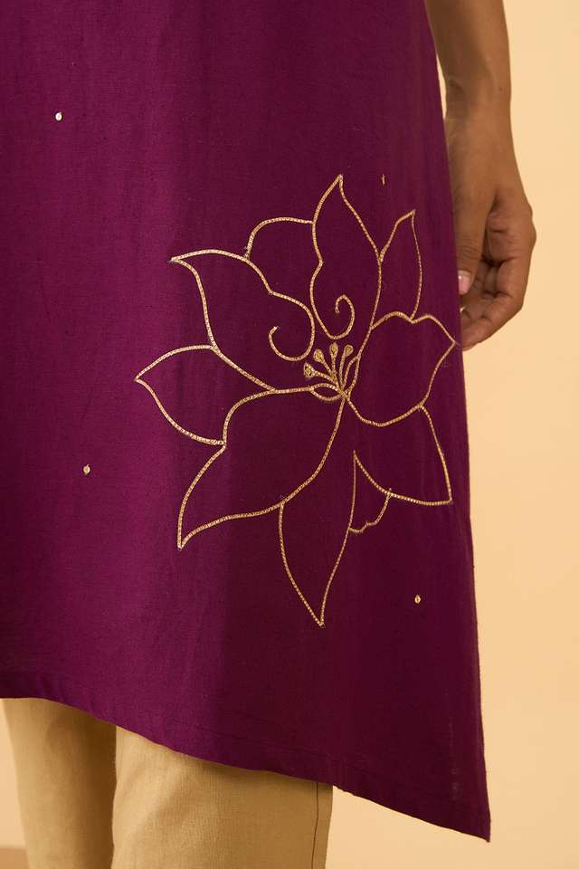 Violet Viscose Cotton Embroidered Kurta thumbnail image number null