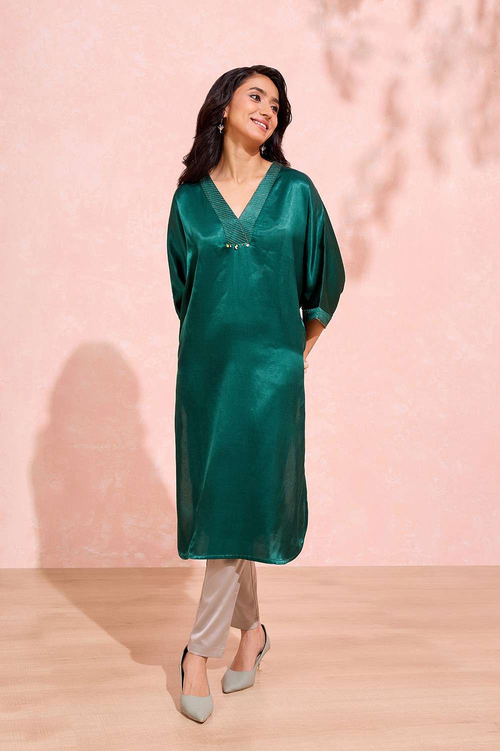 Green Woven Cotton Viscose Kurta image number null