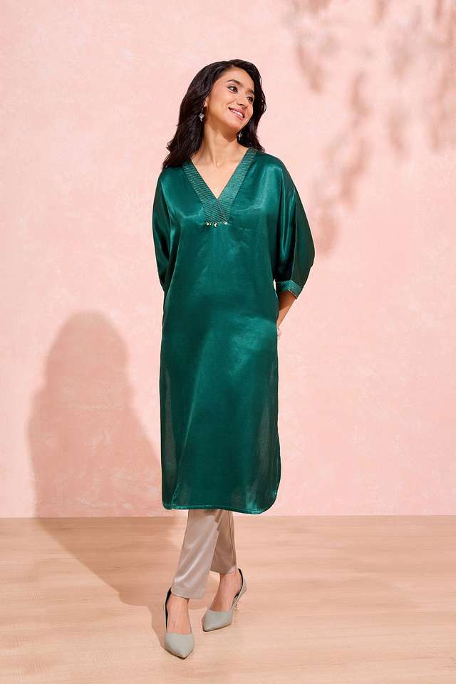 Green Woven Cotton Viscose Kurta image number