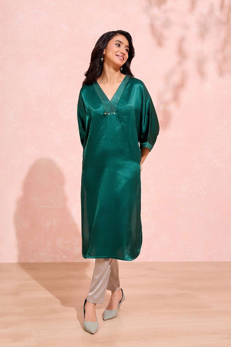 Green Woven Cotton Viscose Kurta