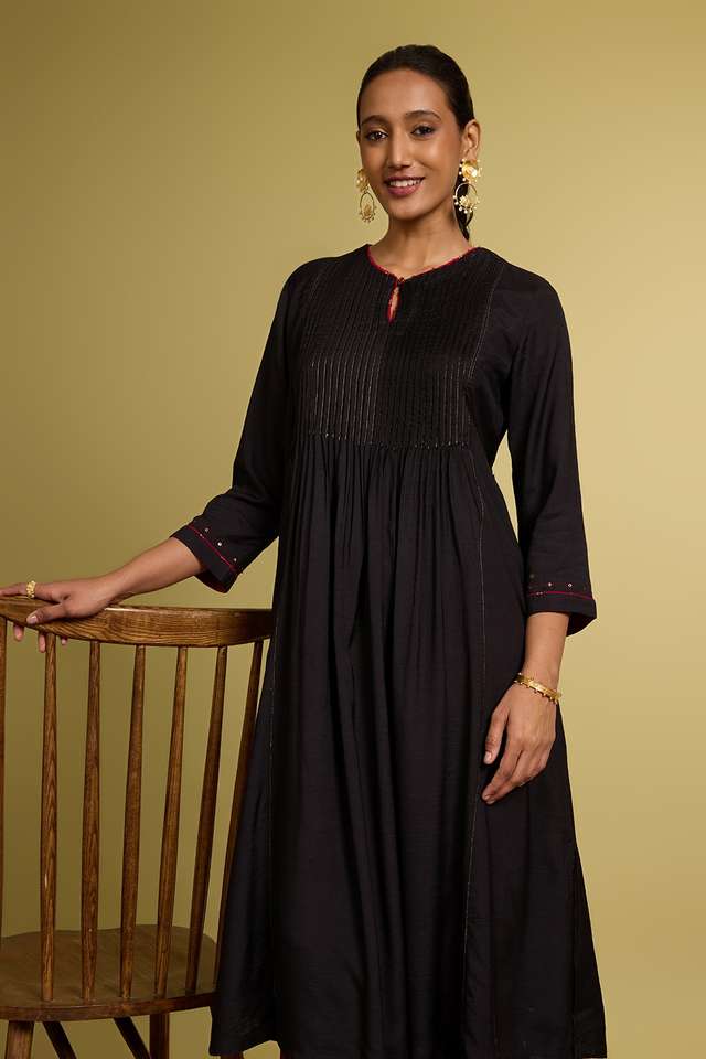 Black Woven Viscose Kurta image number