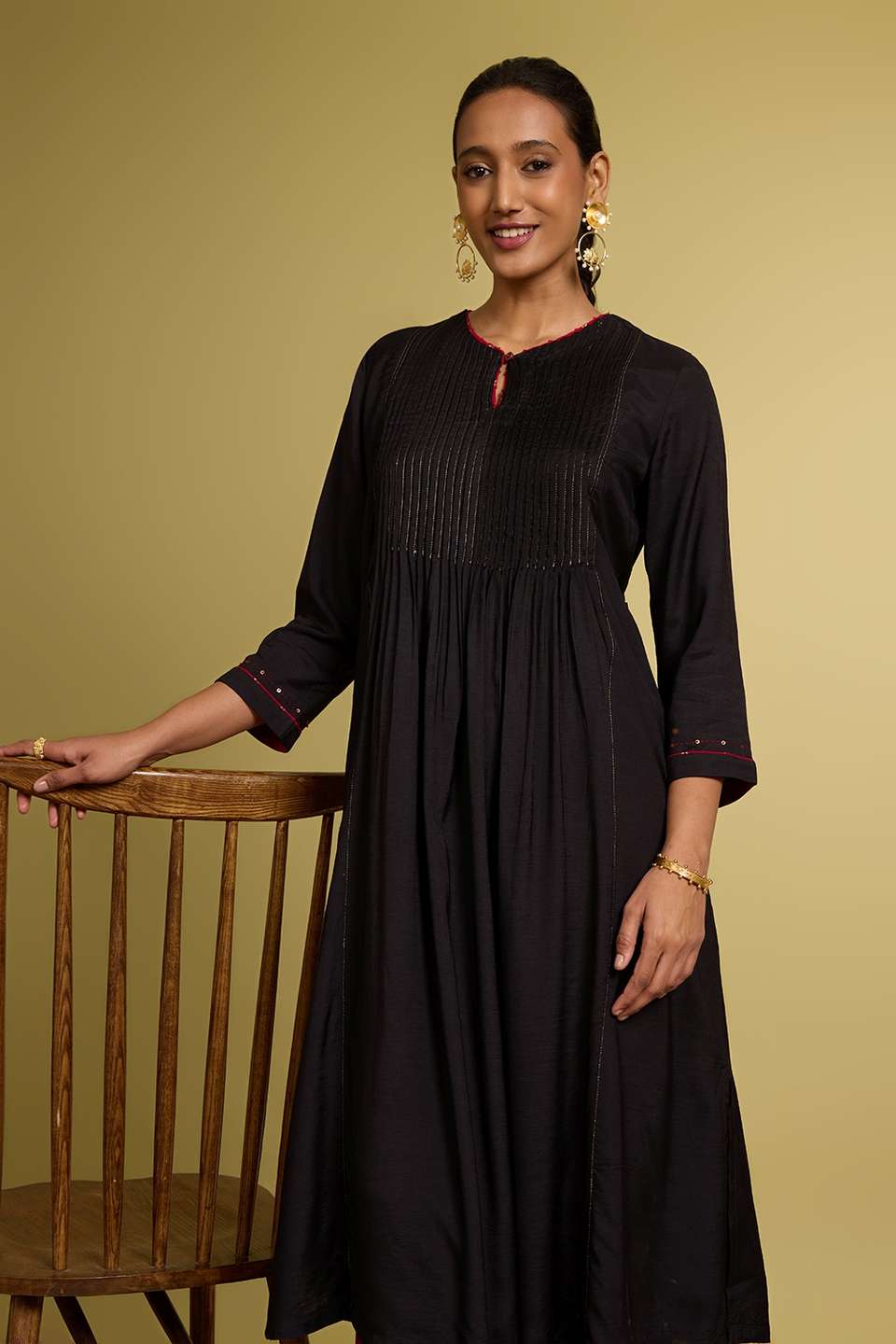 Black Woven Viscose Kurta