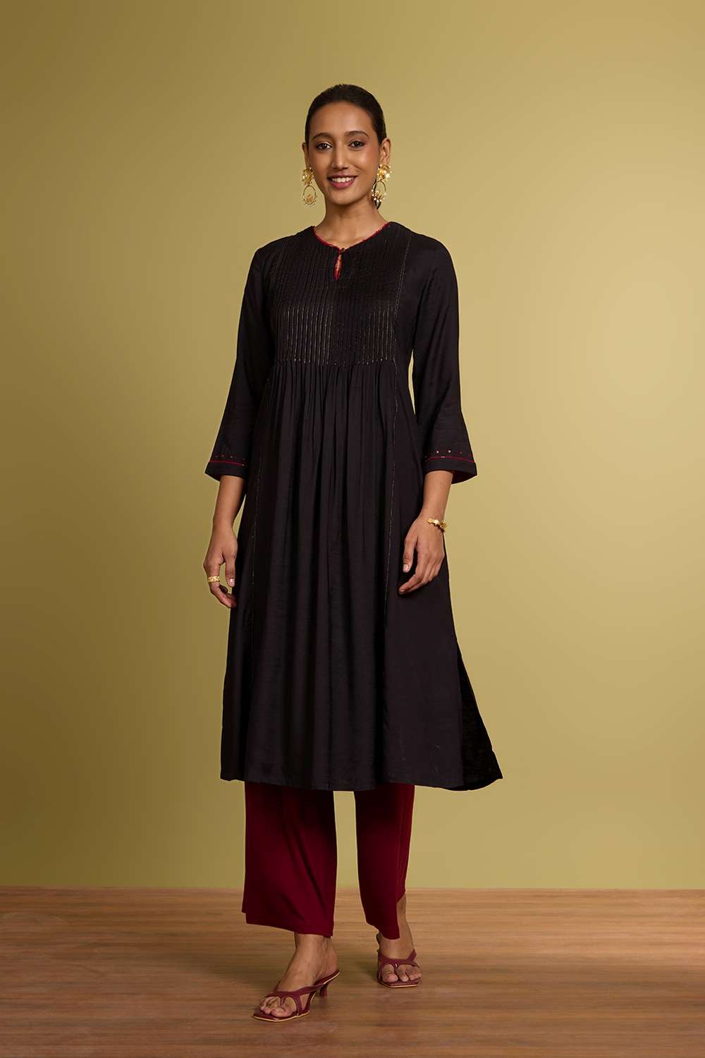 Black Woven Viscose Kurta image number null