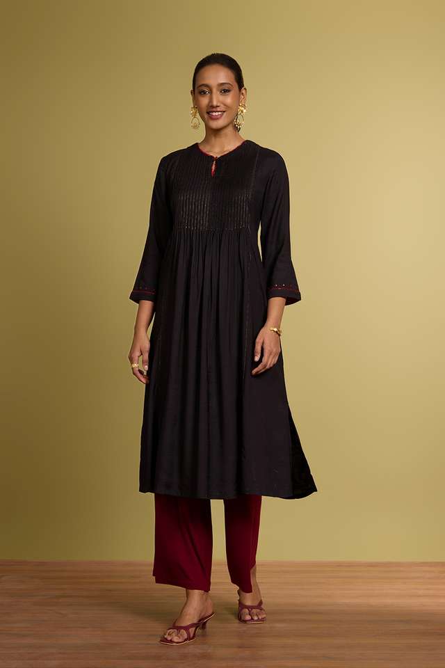 Black Woven Viscose Kurta thumbnail image number null