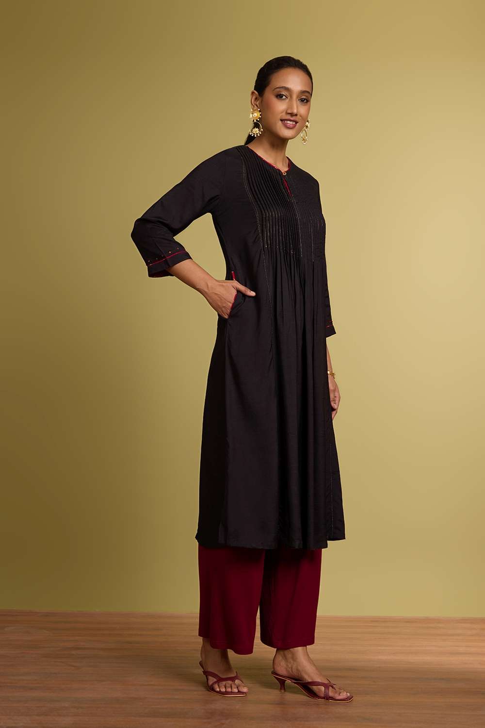 Black Woven Viscose Kurta image number null