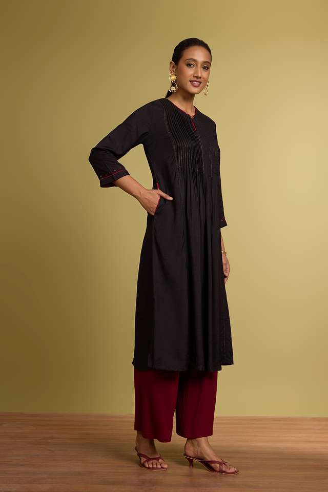 Black Woven Viscose Kurta thumbnail image number null