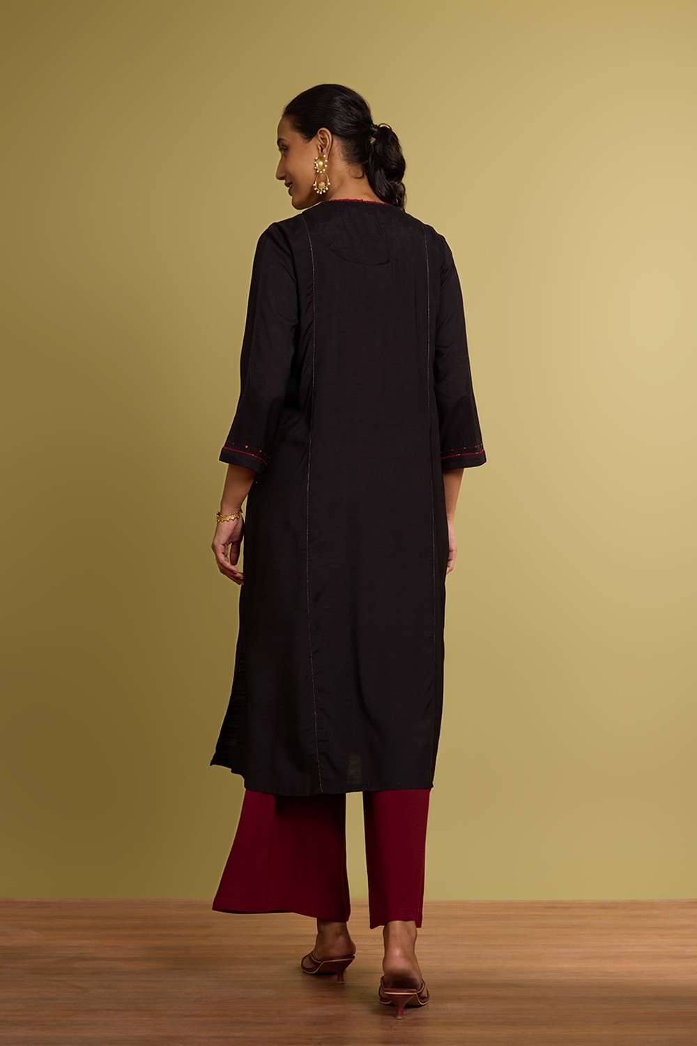 Black Woven Viscose Kurta image number null