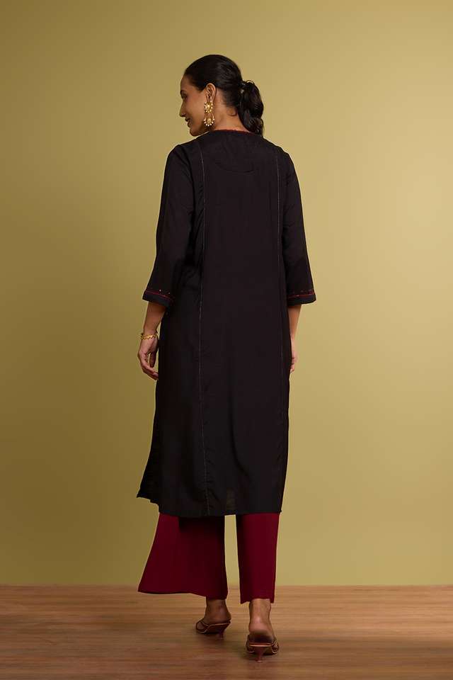 Black Woven Viscose Kurta thumbnail image number null