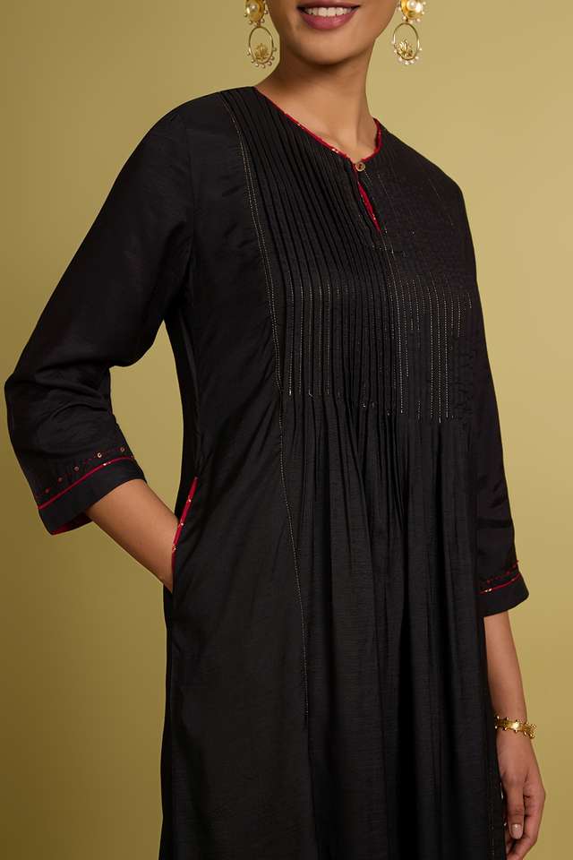 Black Woven Viscose Kurta thumbnail image number null