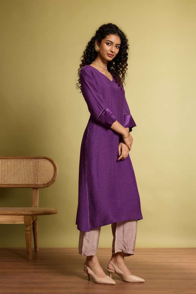 Purple Viscose Embroidered Kurta thumbnail image number null