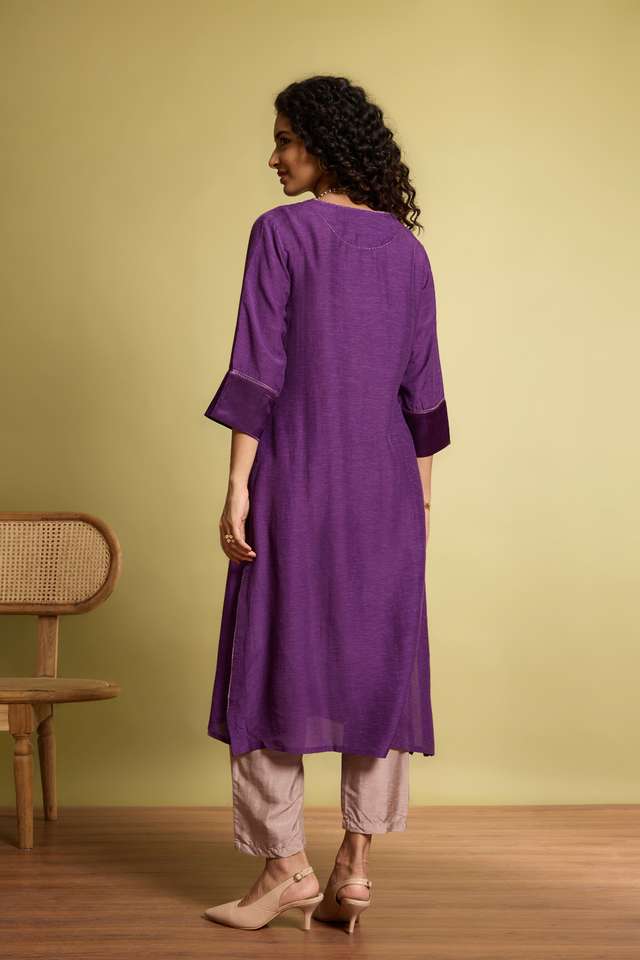 Purple Viscose Embroidered Kurta thumbnail image number null