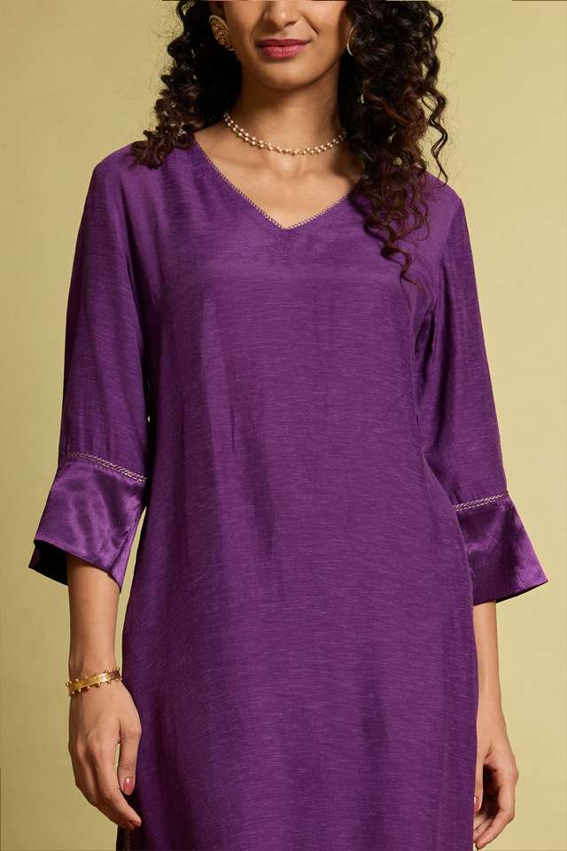 Purple Viscose Embroidered Kurta thumbnail image number null