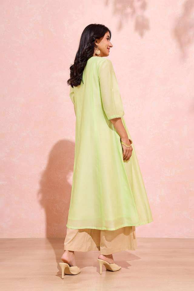 Light Green Pure Silk Cotton Chikankari Kurta thumbnail image number null