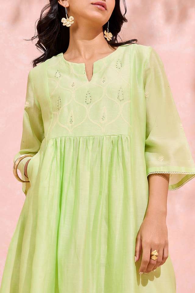 Light Green Pure Silk Cotton Chikankari Kurta thumbnail image number null