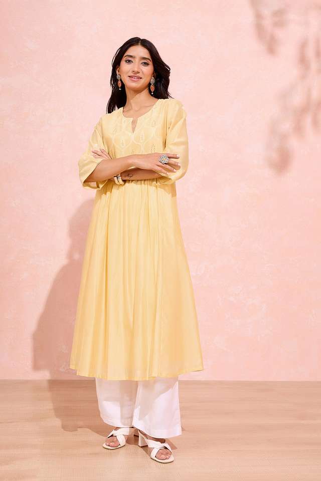 Light Orange Pure Silk Cotton Chikankari Kurta thumbnail image number null
