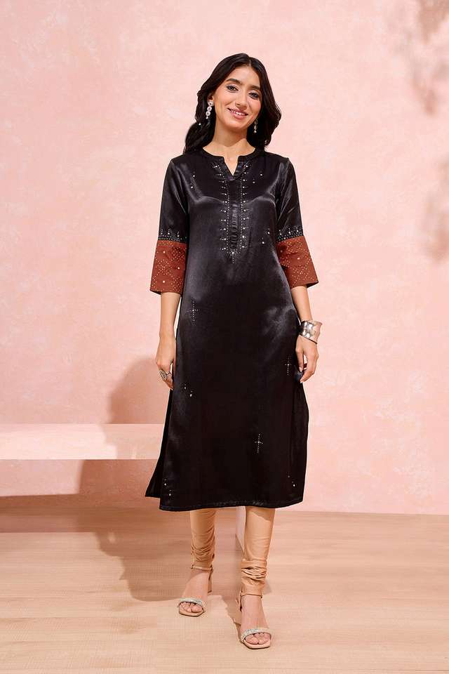 Black Viscose Cotton Embroidered Kurta thumbnail image number null