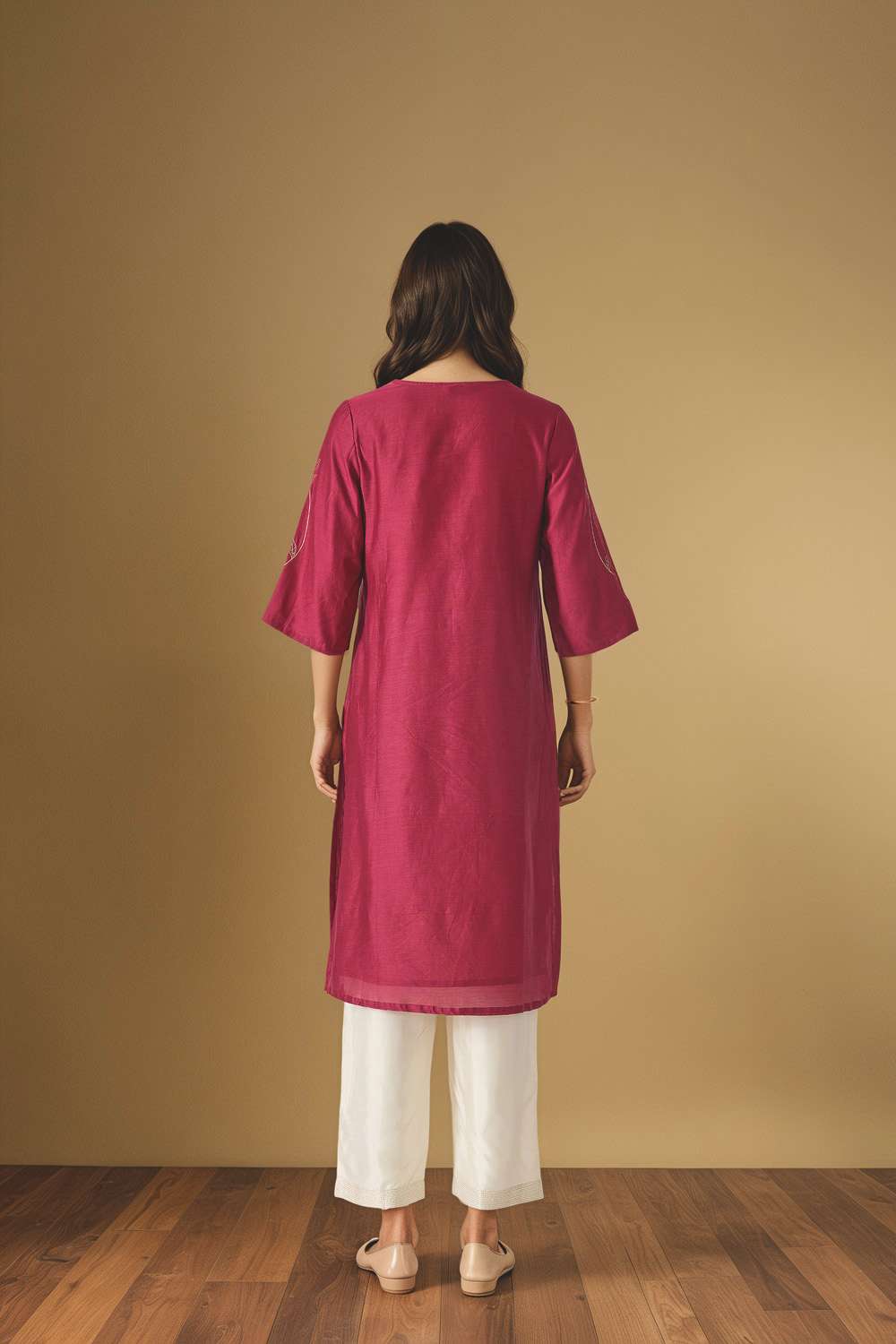 Dark Pink Embroidered Pure Silk Cotton Kurta image number null
