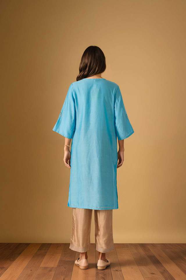 Light Blue Embroidered Pure Silk Cotton Kurta thumbnail image number null