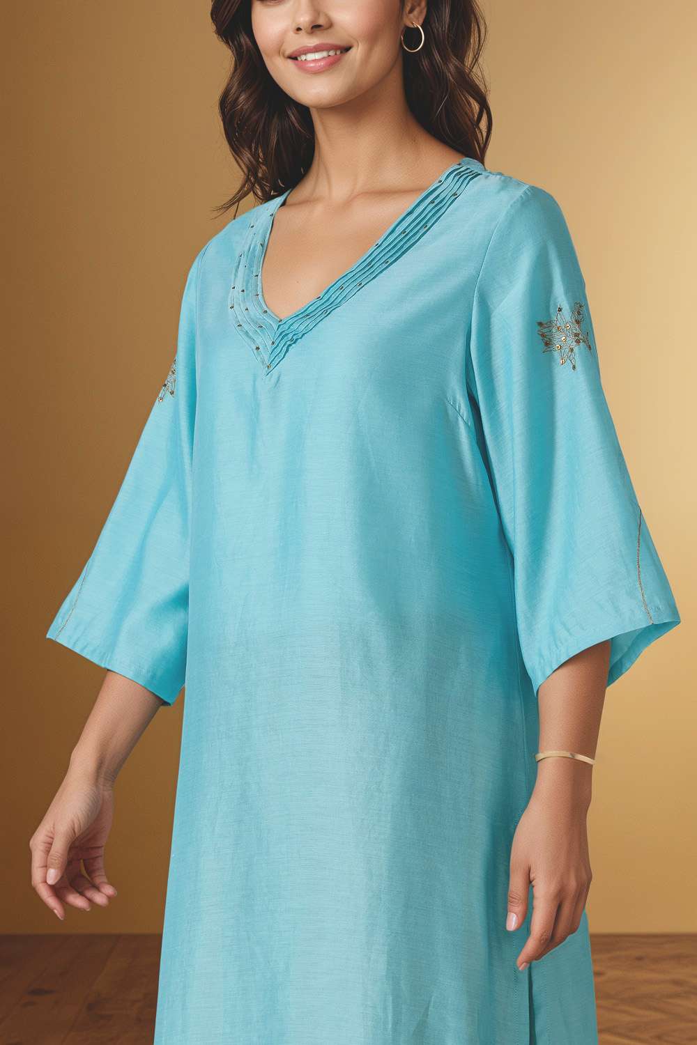 Light Blue Embroidered Pure Silk Cotton Kurta image number null