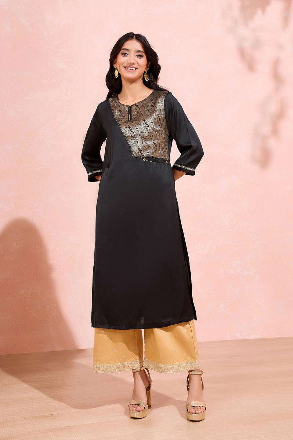 Black Viscose Brocade Kurta