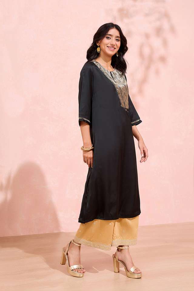 Black Viscose Brocade Kurta thumbnail image number null