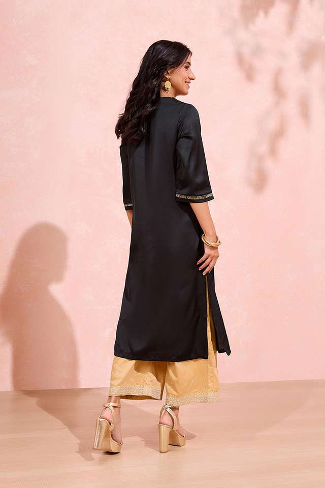 Black Viscose Brocade Kurta thumbnail image number null
