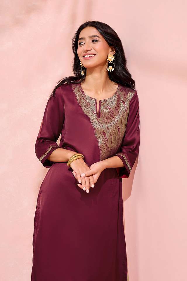 Dark Pink Viscose Brocade Kurta
