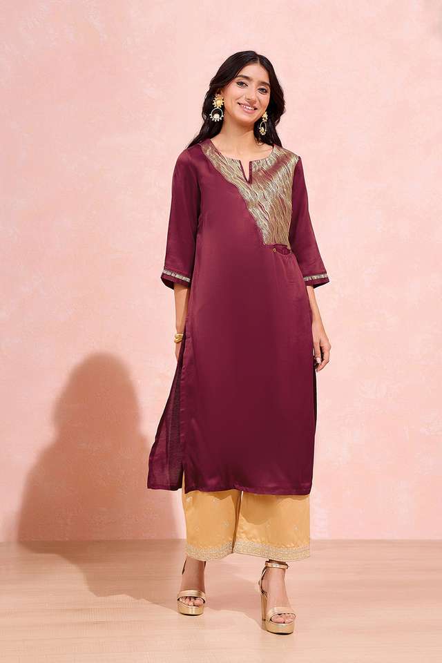 Dark Pink Viscose Brocade Kurta thumbnail image number null