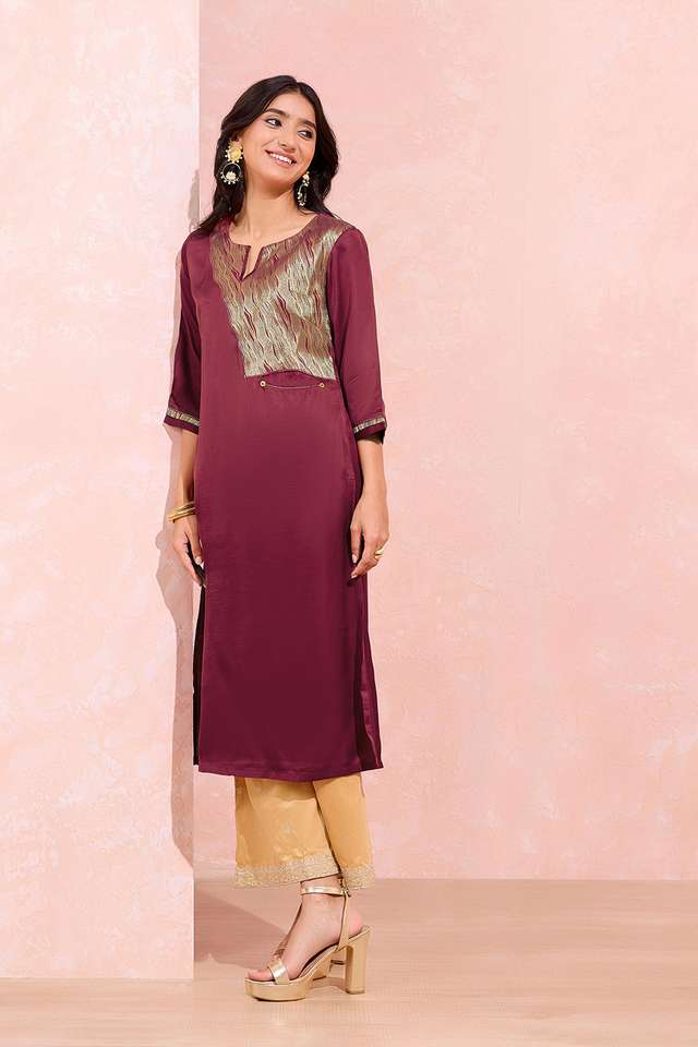 Dark Pink Viscose Brocade Kurta thumbnail image number null