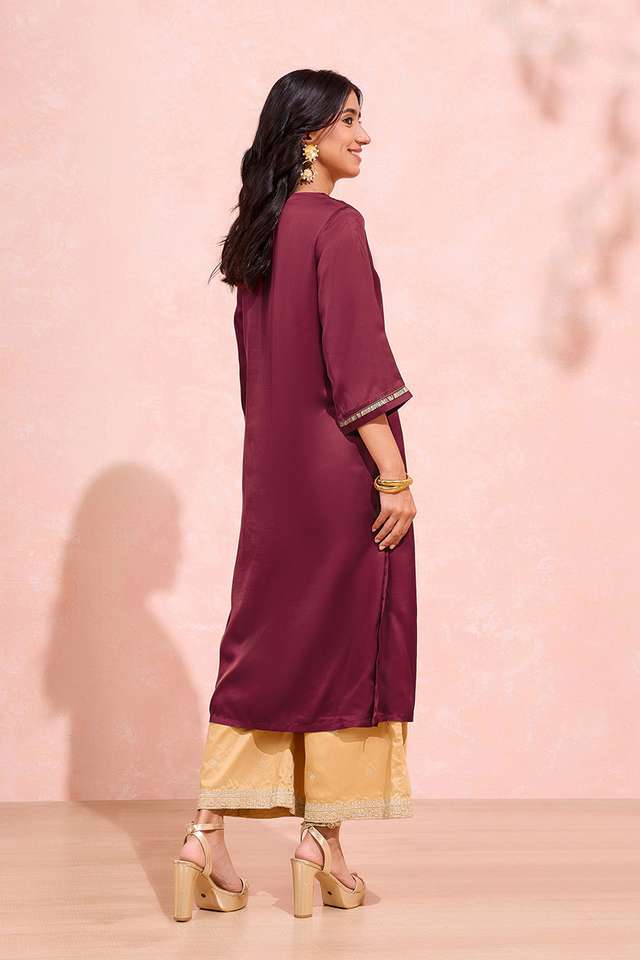 Dark Pink Viscose Brocade Kurta thumbnail image number null
